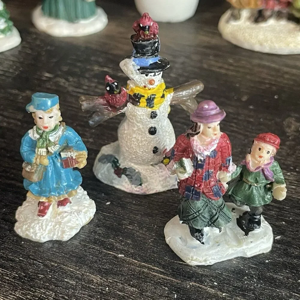 Lot of 14 Vintage Christmas Village Figurines Miniature Holiday Please Read